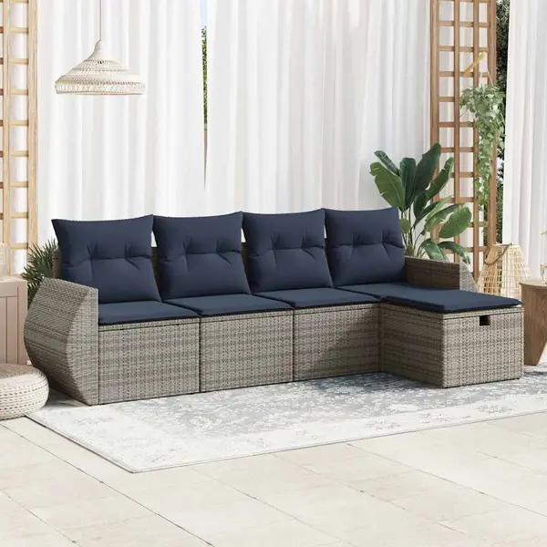 Gossi set canapea de gradina cu perne, 5 piese, gri, poliratan