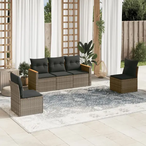 Gossi set canapea de gradina cu perne, 5 piese, gri, poliratan