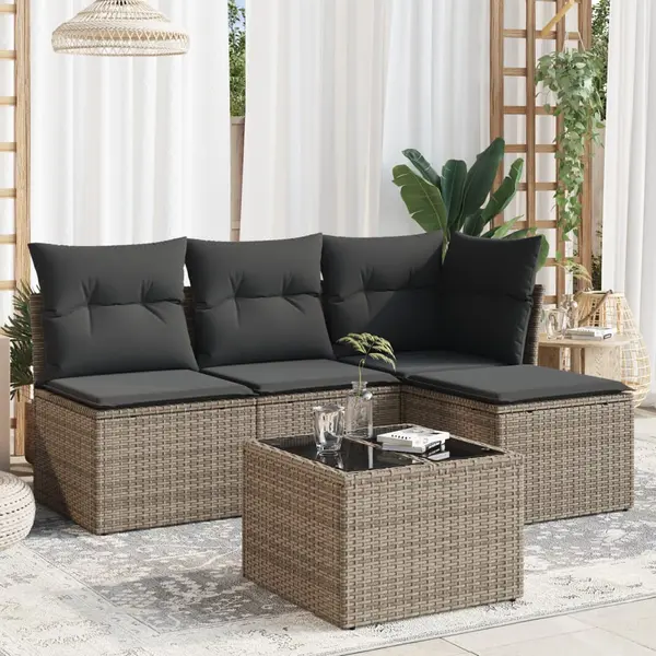 Gossi set canapea de gradina cu perne, 5 piese, gri, poliratan