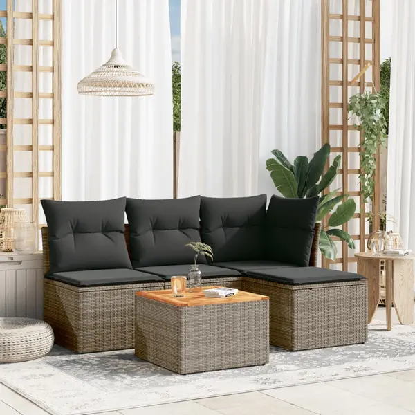 Gossi set canapea de gradina cu perne, 5 piese, gri, poliratan