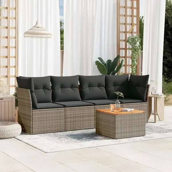 Gossi set canapea de gradina cu perne, 5 piese, gri, poliratan