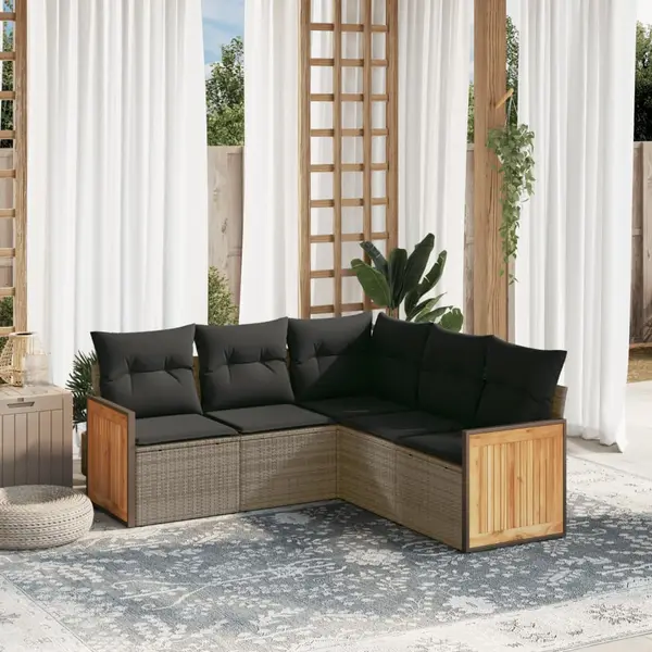 Gossi set canapea de gradina cu perne, 5 piese, gri, poliratan