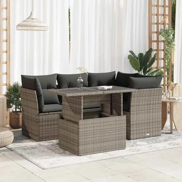 Gossi set canapea de gradina cu perne, 5 piese, gri, poliratan