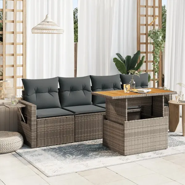Gossi set canapea de gradina cu perne, 5 piese, gri, poliratan