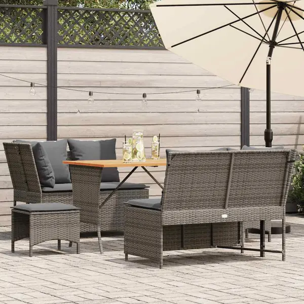 Gossi set canapea de gradina cu perne, 5 piese, gri, poliratan
