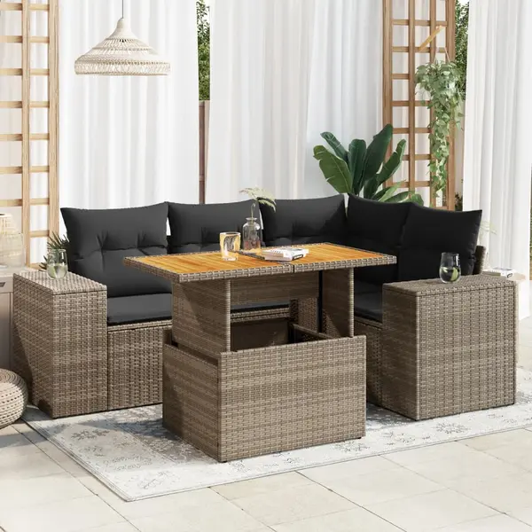 Gossi set canapea de gradina cu perne, 5 piese, gri, poliratan