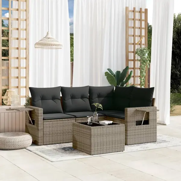 Gossi set canapea de gradina cu perne, 5 piese, gri, poliratan