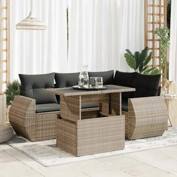 Gossi set canapea de gradina cu perne, 5 piese, gri, poliratan