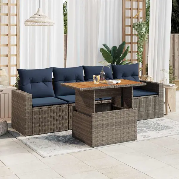 Gossi set canapea de gradina cu perne, 5 piese, gri, poliratan