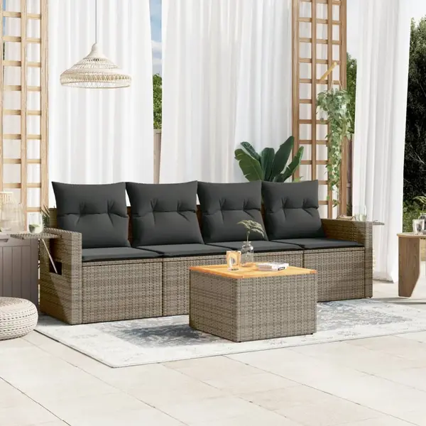 Gossi set canapea de gradina cu perne, 5 piese, gri, poliratan