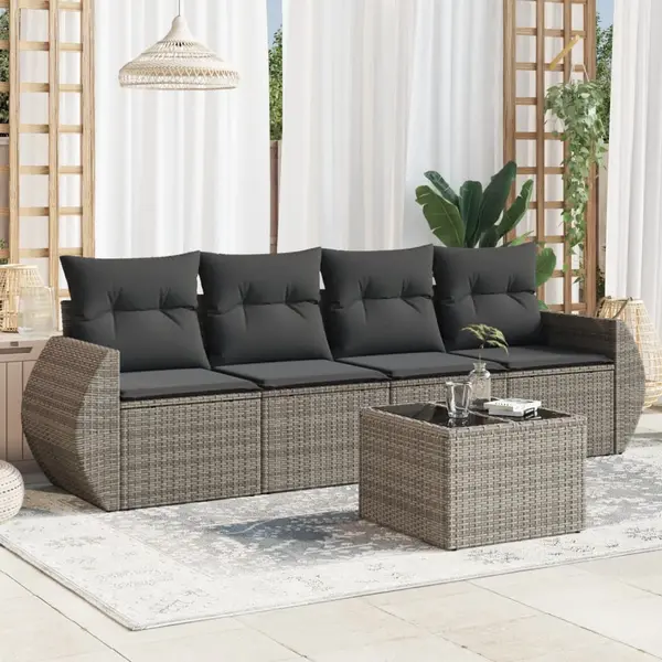 Gossi set canapea de gradina cu perne, 5 piese, gri, poliratan