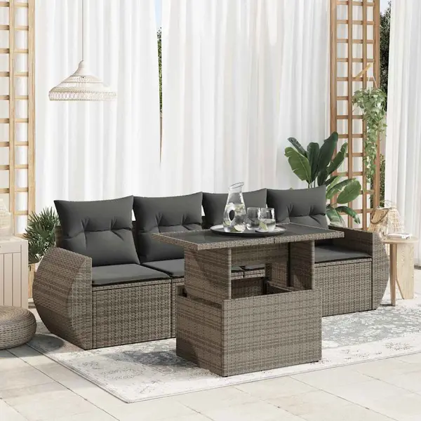 Gossi set canapea de gradina cu perne, 5 piese, gri, poliratan