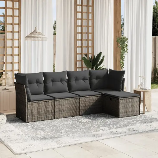 Gossi set canapea de gradina cu perne, 5 piese, gri, poliratan