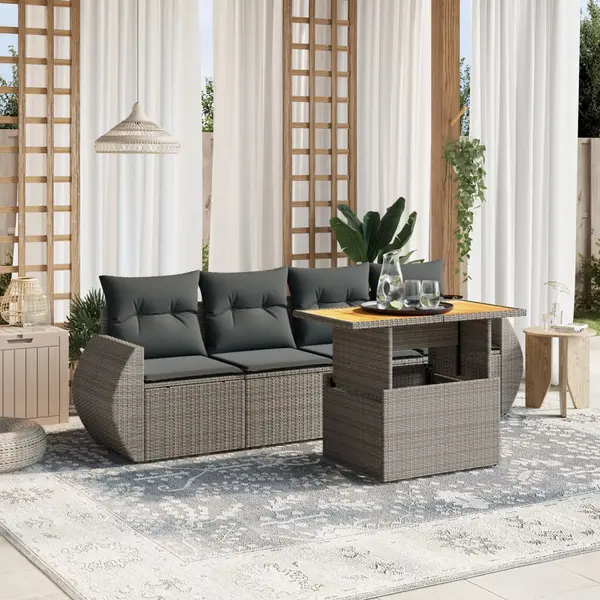 Gossi set canapea de gradina cu perne, 5 piese, gri, poliratan