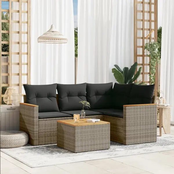 Gossi set canapea de gradina cu perne, 5 piese, gri, poliratan