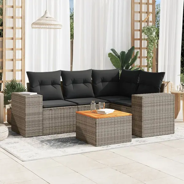 Gossi set canapea de gradina cu perne, 5 piese, gri, poliratan