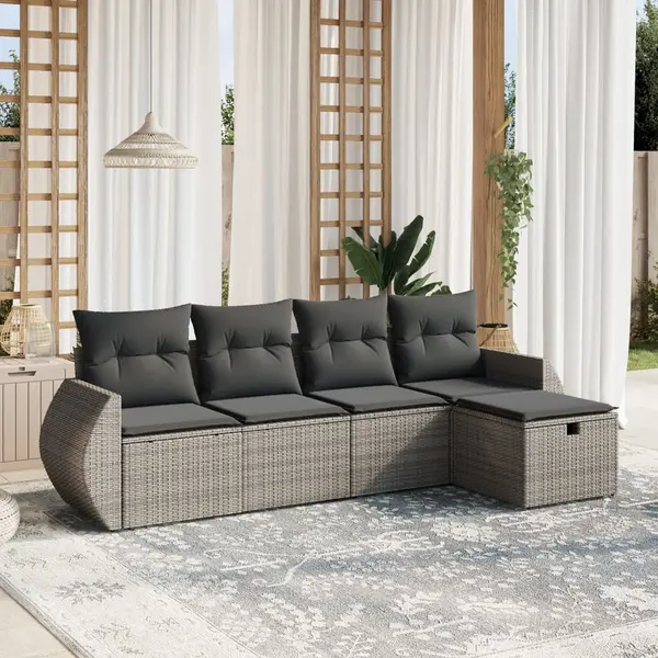 Gossi set canapea de gradina cu perne, 5 piese, gri, poliratan