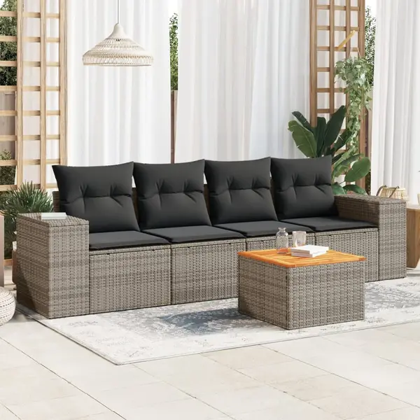 Gossi set canapea de gradina cu perne, 5 piese, gri, poliratan