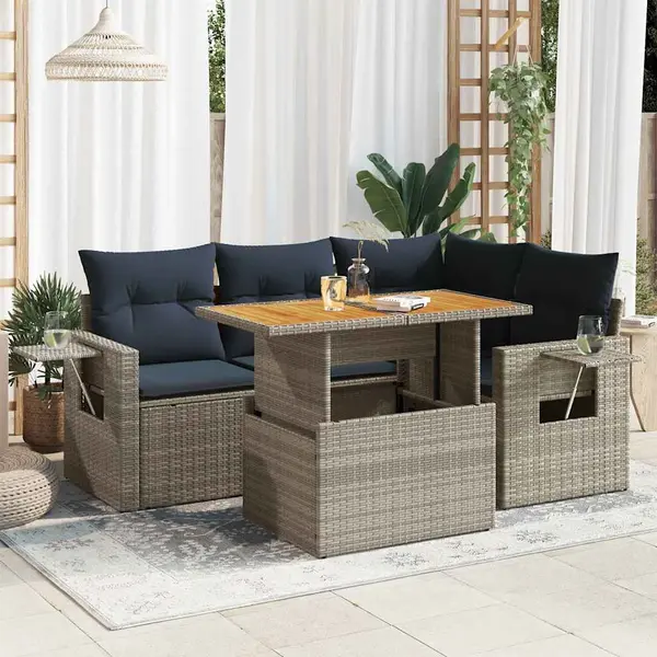 Gossi set canapea de gradina cu perne, 5 piese, gri, poliratan