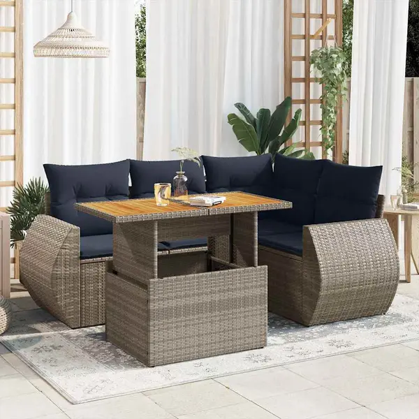 Gossi set canapea de gradina cu perne, 5 piese, gri, poliratan
