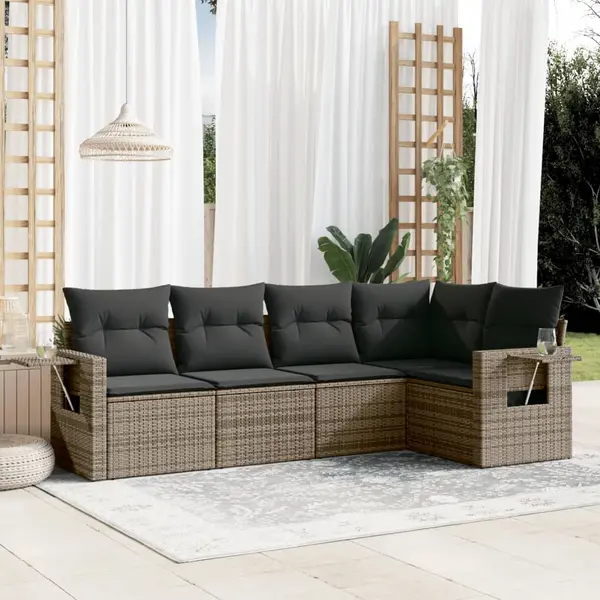 Gossi set canapea de gradina cu perne, 5 piese, gri, poliratan