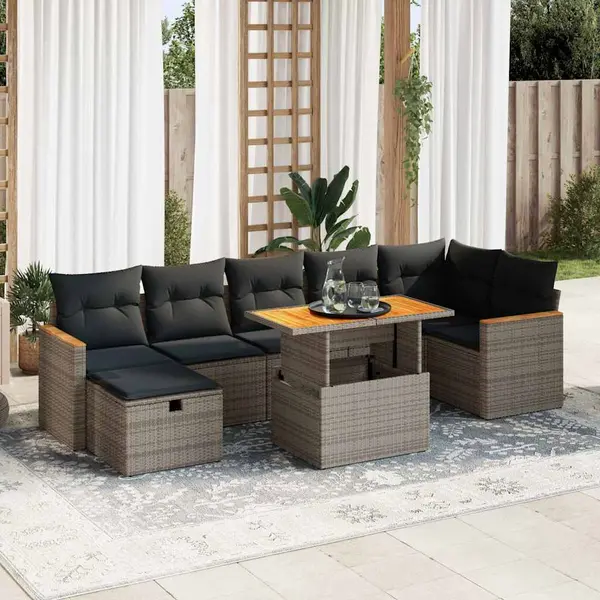 Gossi set canapea de gradina cu perne, 5 piese, gri, poliratan