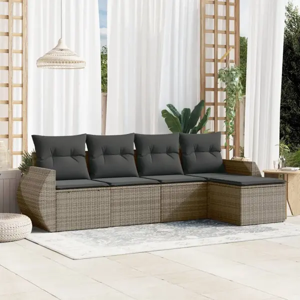 Gossi set canapea de gradina cu perne, 5 piese, gri, poliratan