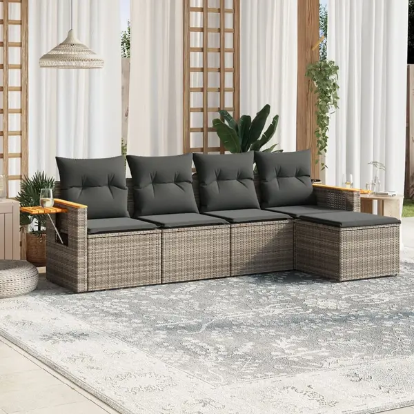 Gossi set canapea de gradina cu perne, 5 piese, gri, poliratan