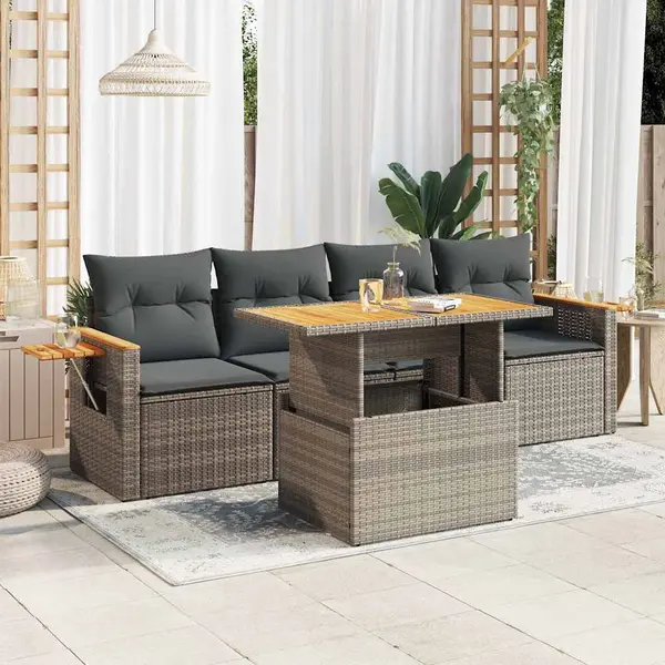 Gossi set canapea de gradina cu perne, 5 piese, poliratan/lemn acacia