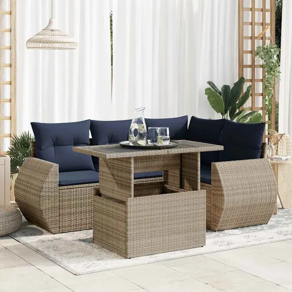 Gossi set canapea de gradina cu perne, 5 piese, poliratan/lemn acacia