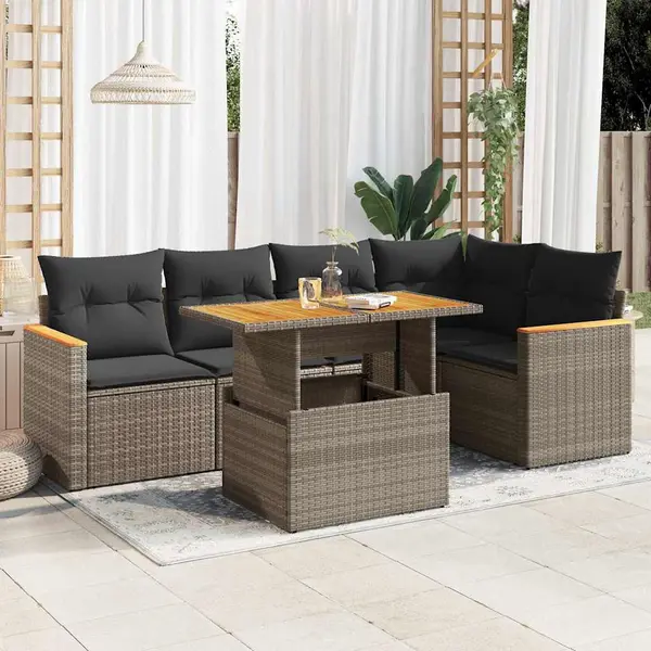 Gossi set canapea de gradina cu perne, 5 piese, poliratan/lemn acacia
