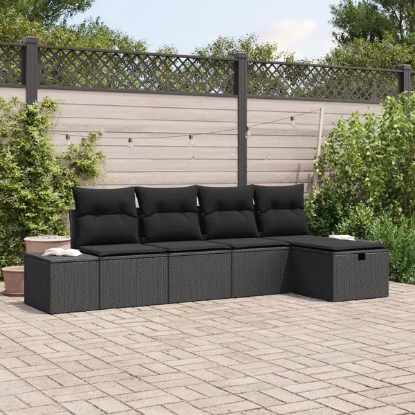 Gossi set canapea de gradina cu perne negre ratan poliester