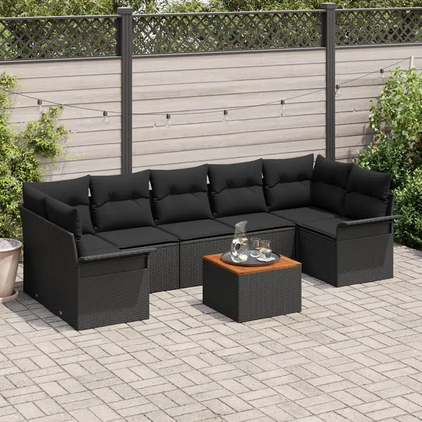 Gossi set canapea de gradina cu perne poliratan negru acacia