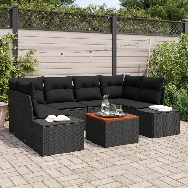 Gossi set canapea de gradina de 7 piese cu perne negre din ratan sintetic