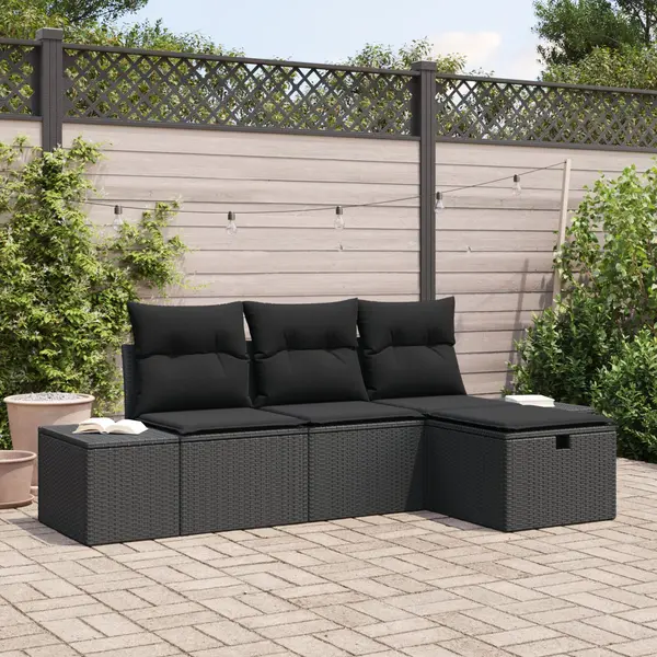 Gossi set canapea de gradina din 4 piese cu perne negru poliratan