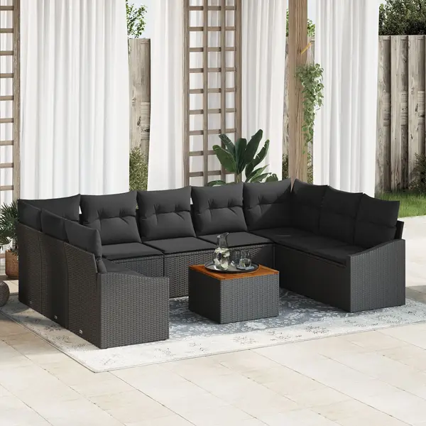 Gossi set canapea gradina 10 piese cu perne negru poliratan acacia