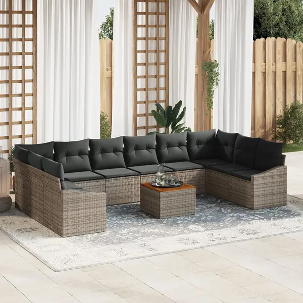 Gossi set canapea gradina 11 piese cu perne gri ratan poli acacia