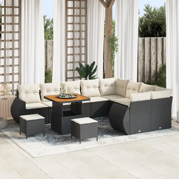Gossi set canapea gradina 12 piese cu perne negru ratan poli acacia