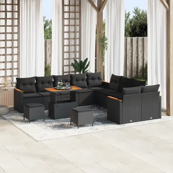 Gossi set canapea gradina 13 piese cu perne negru poliratan acacia