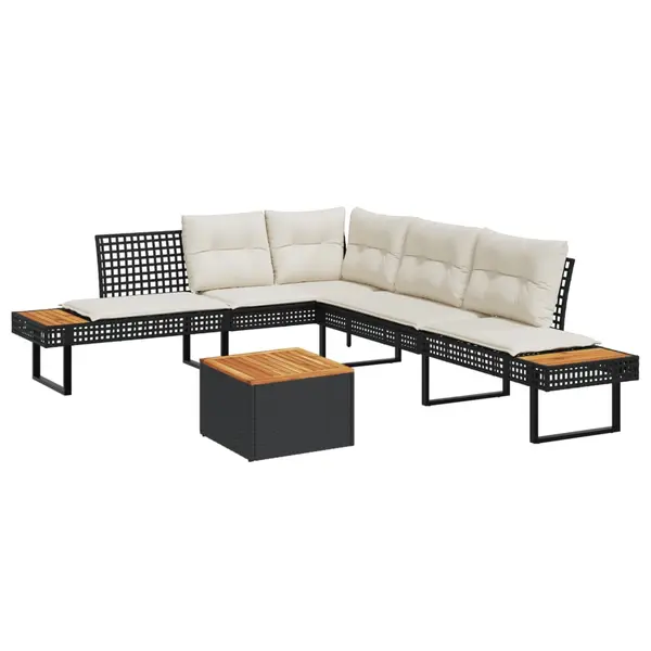Gossi set canapea gradina 2 piese perne negru poliratan/lemn acacia