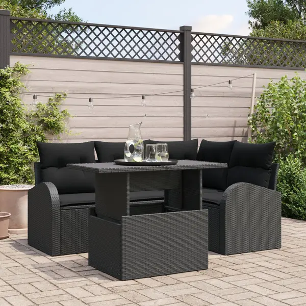 Gossi set canapea gradina 5 piese cu perne ratan pe negru
