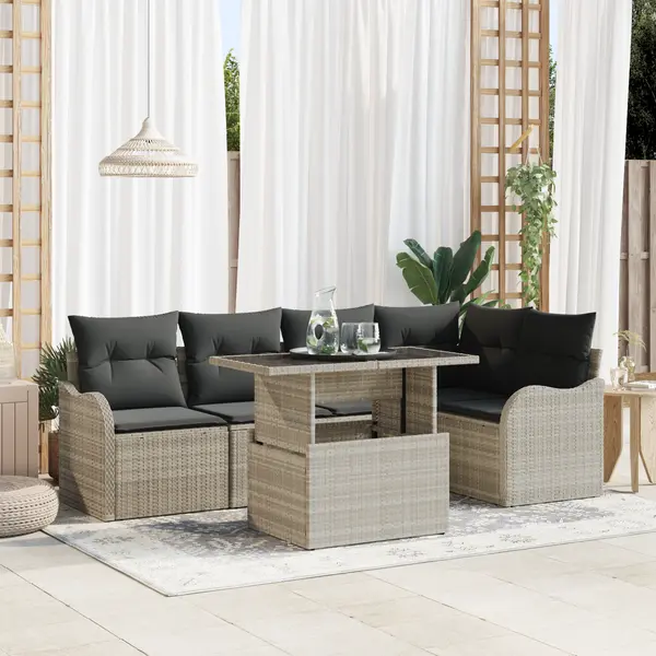 Gossi set canapea gradina 6 piese cu perne gri deschis din ratan