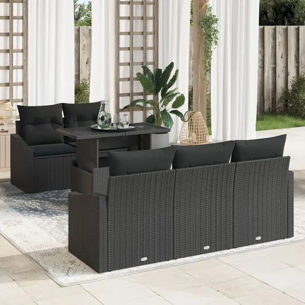 Gossi set canapea gradina 6 piese cu perne negru poli ratan
