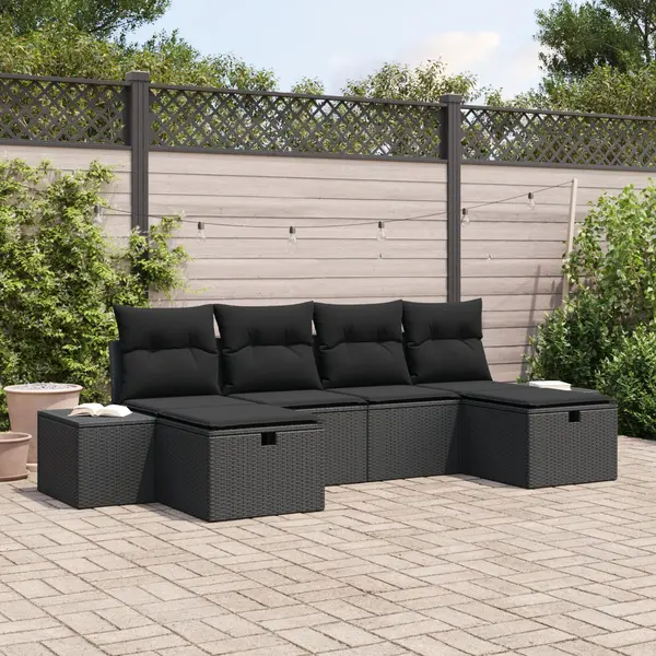 Gossi set canapea gradina 6 piese cu perne negru ratan poliratan