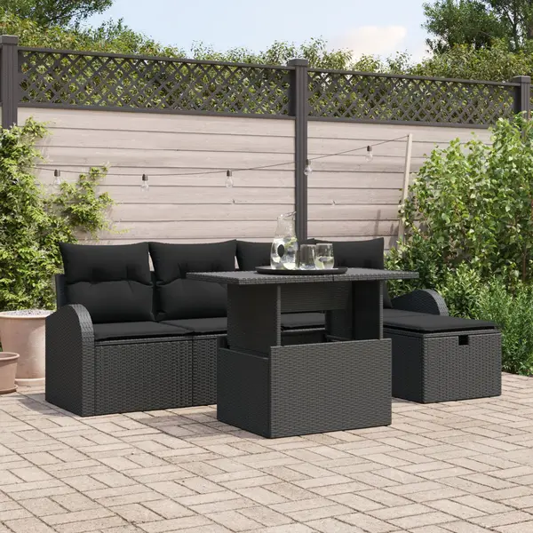 Gossi set canapea gradina 6 piese cu perne rattan negru polimer
