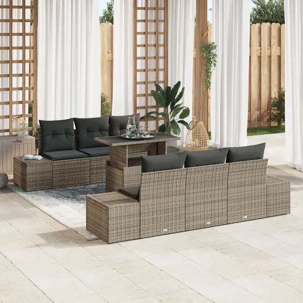 Gossi set canapea gradina 7 piese cu perna gri din ratan polimer