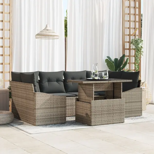 Gossi set canapea gradina 7 piese cu perne gri din ratan sintetic