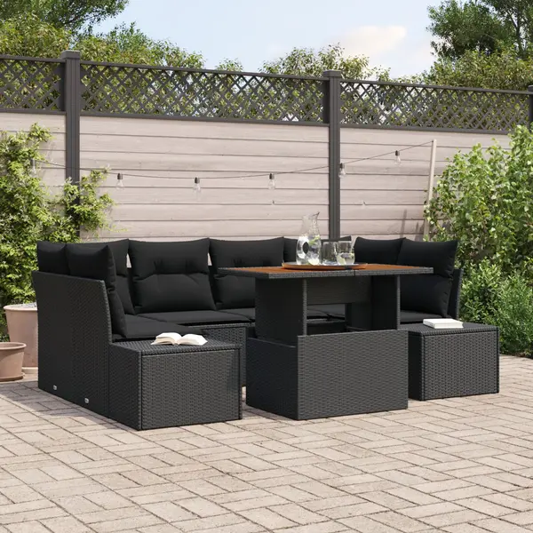 Gossi set canapea gradina 7 piese cu perne negre din ratan poliester