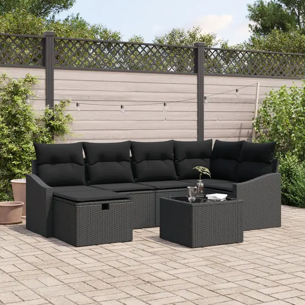 Gossi set canapea gradina 7 piese cu perne negru poliratan