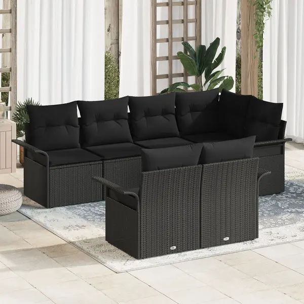 Gossi set canapea gradina 7 piese cu perne negru poliratan